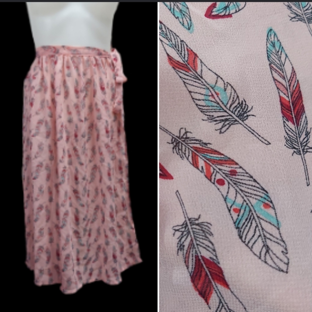 BOHO VIBES Feather Print Tie Waist Wrap